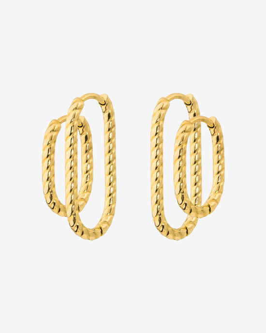 Oval Twisted Hoop Set Gold