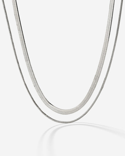 Snake Chain Double Necklace Silver
