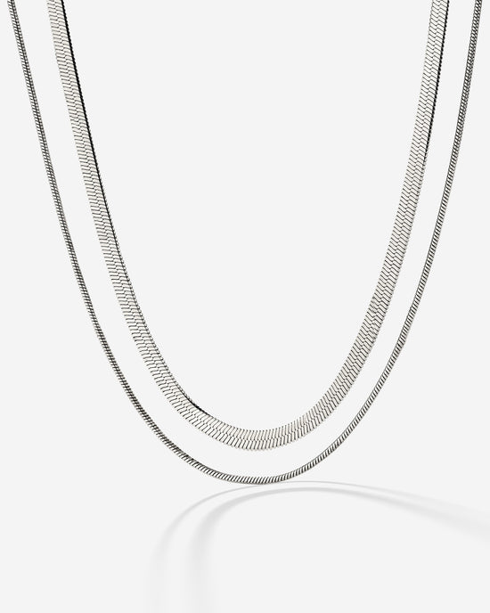 Snake Chain Double Necklace Silver