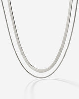 Snake Chain Double Necklace Silver