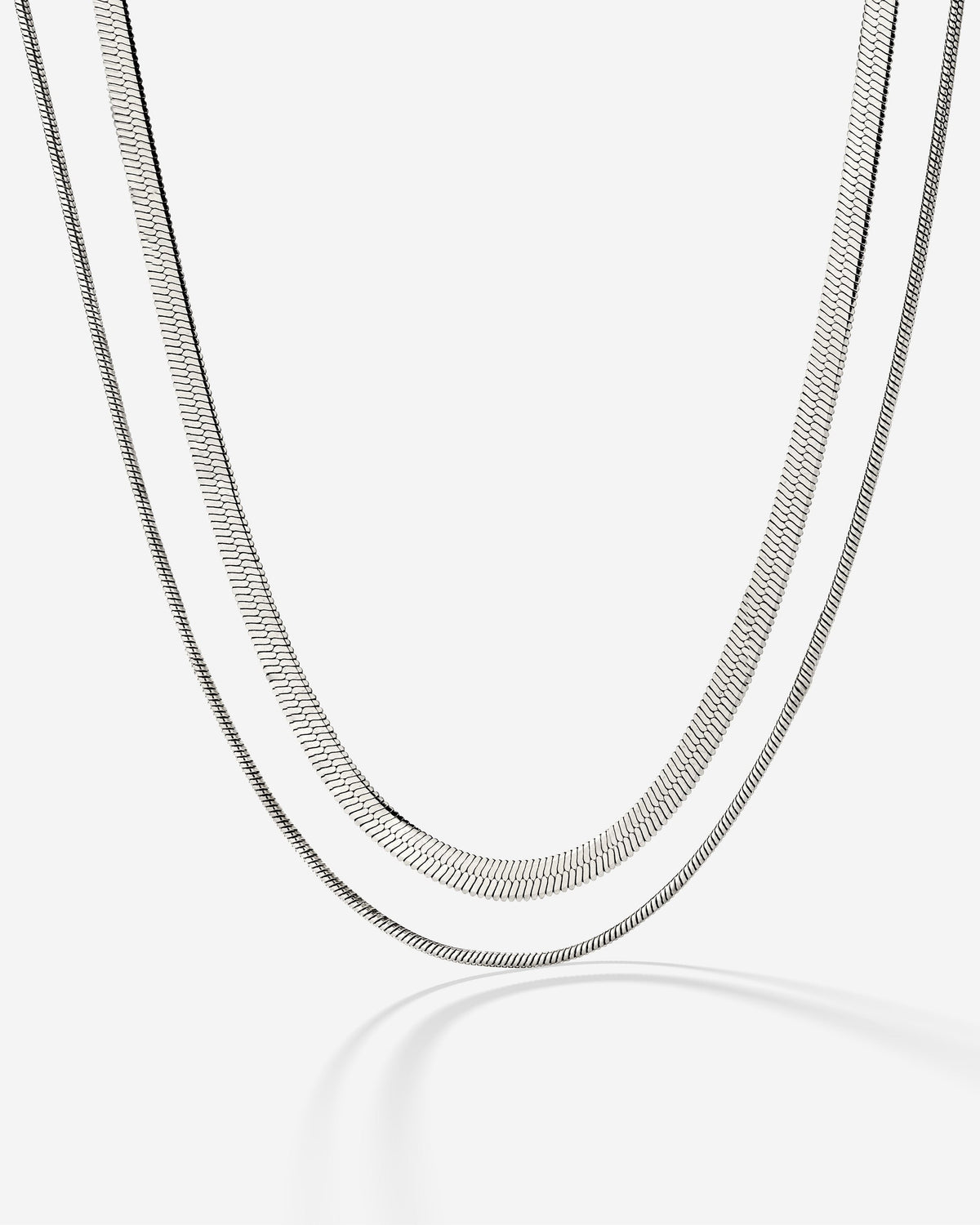 Snake Chain Double Necklace Silver