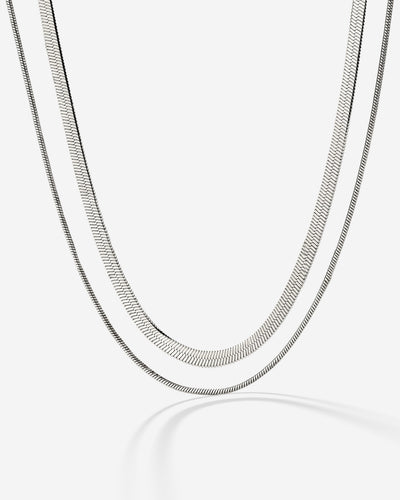 Snake Chain Double Necklace Silver