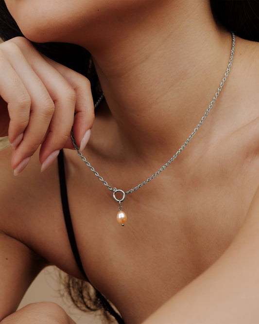Perla Rosa Rope Chain Necklace Set Silver