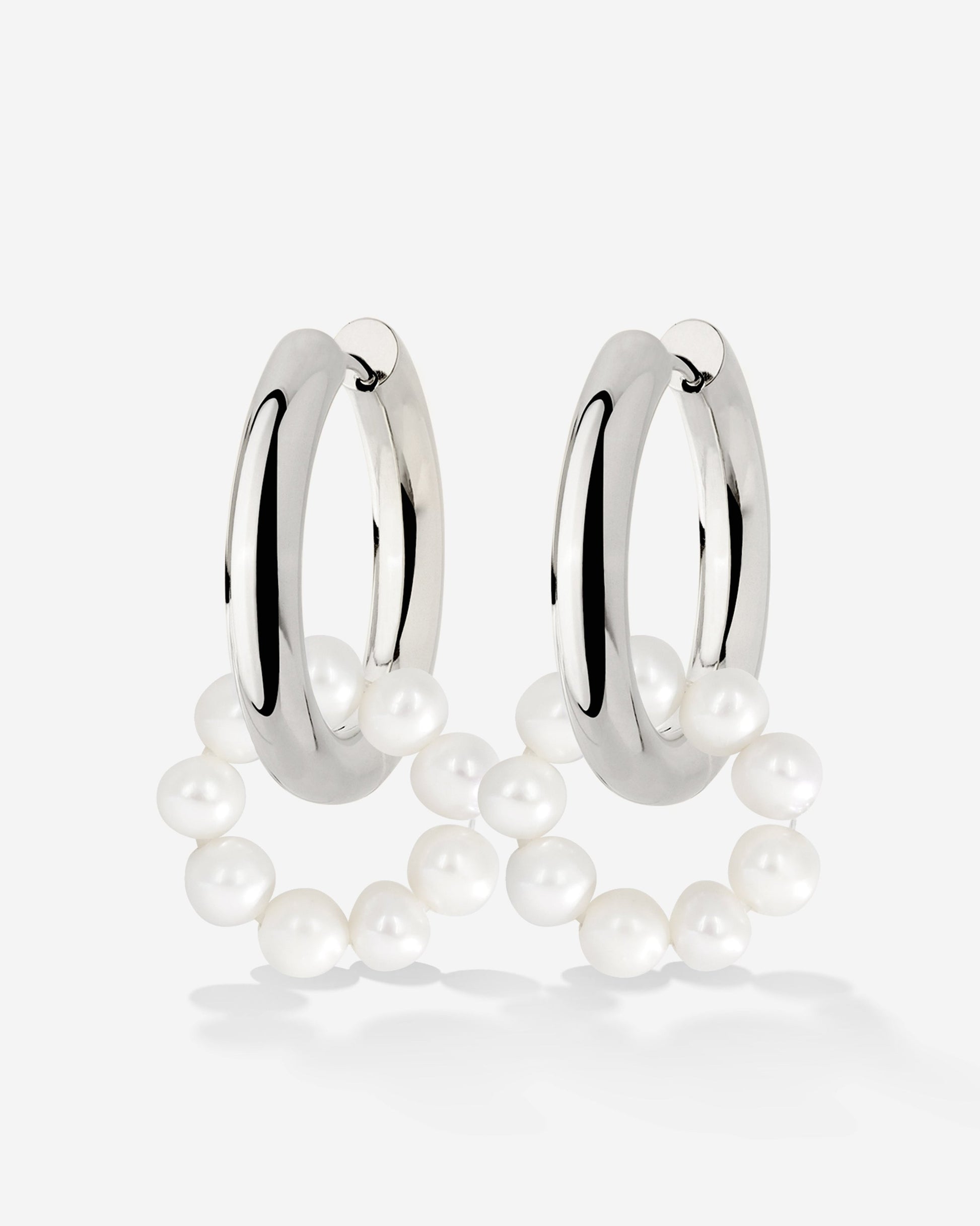 Pearly Donut Hoop Set Silver