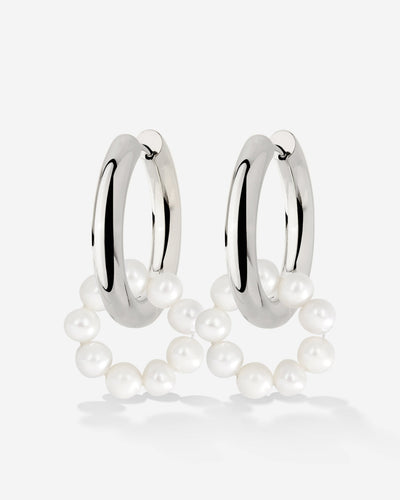 Pearly Donut Hoop Set Silver