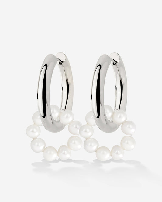 Pearly Donut Hoop Set Silver