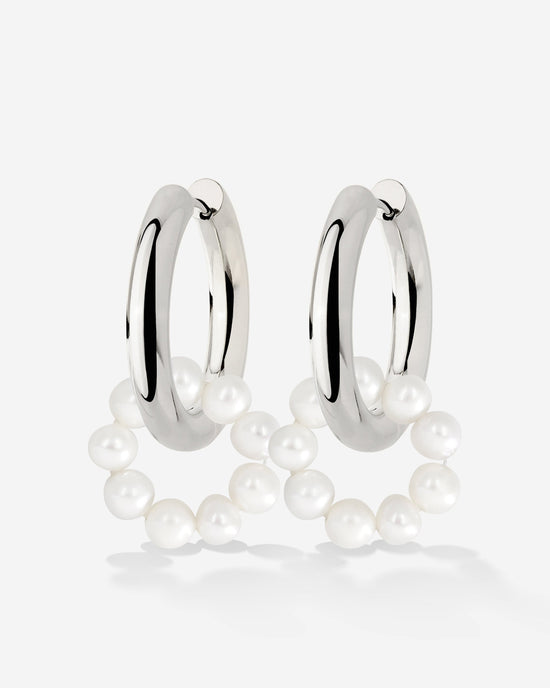 Pearly Donut Hoop Set Silver