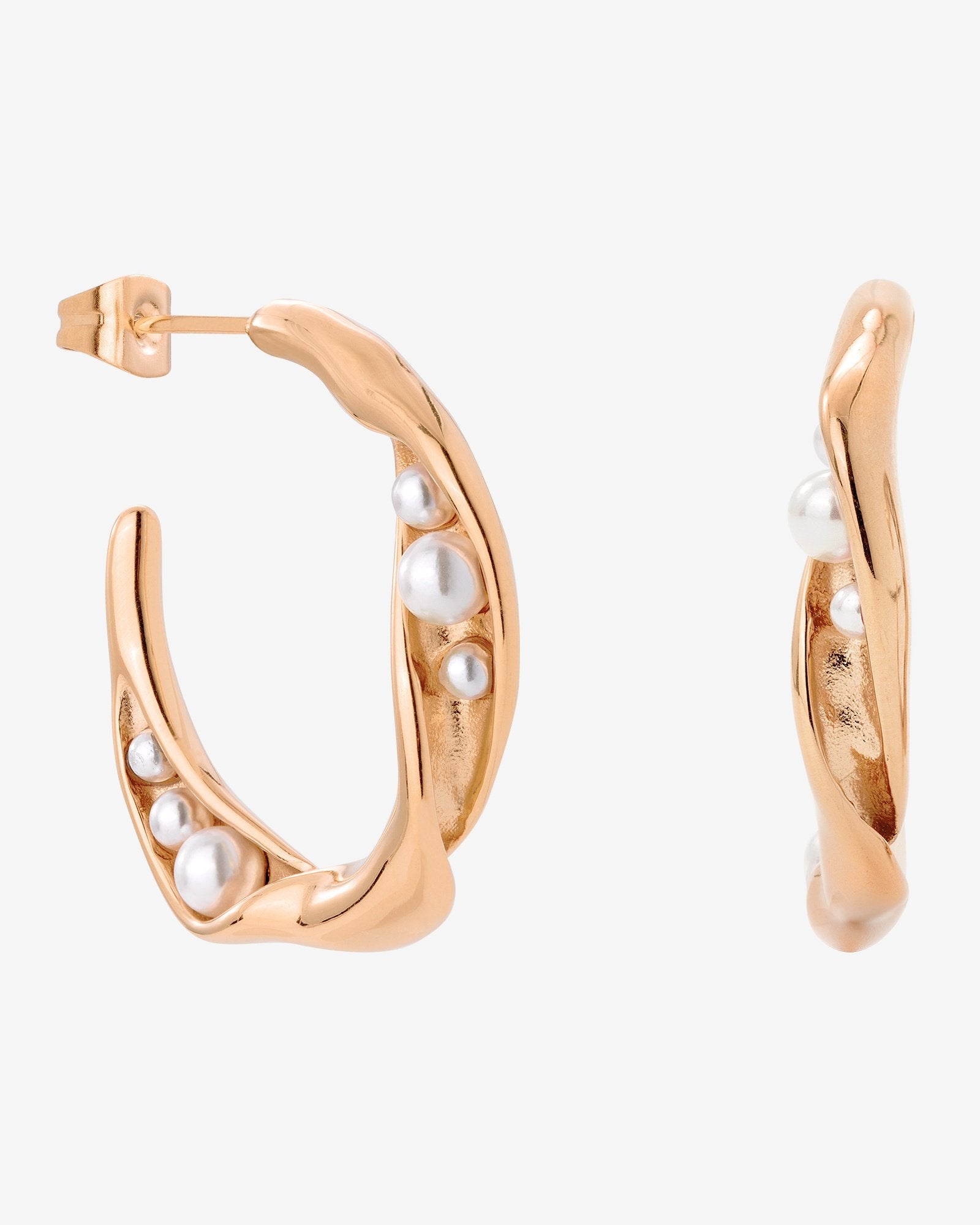 Branch Pearl Hoop Studs Rose Gold