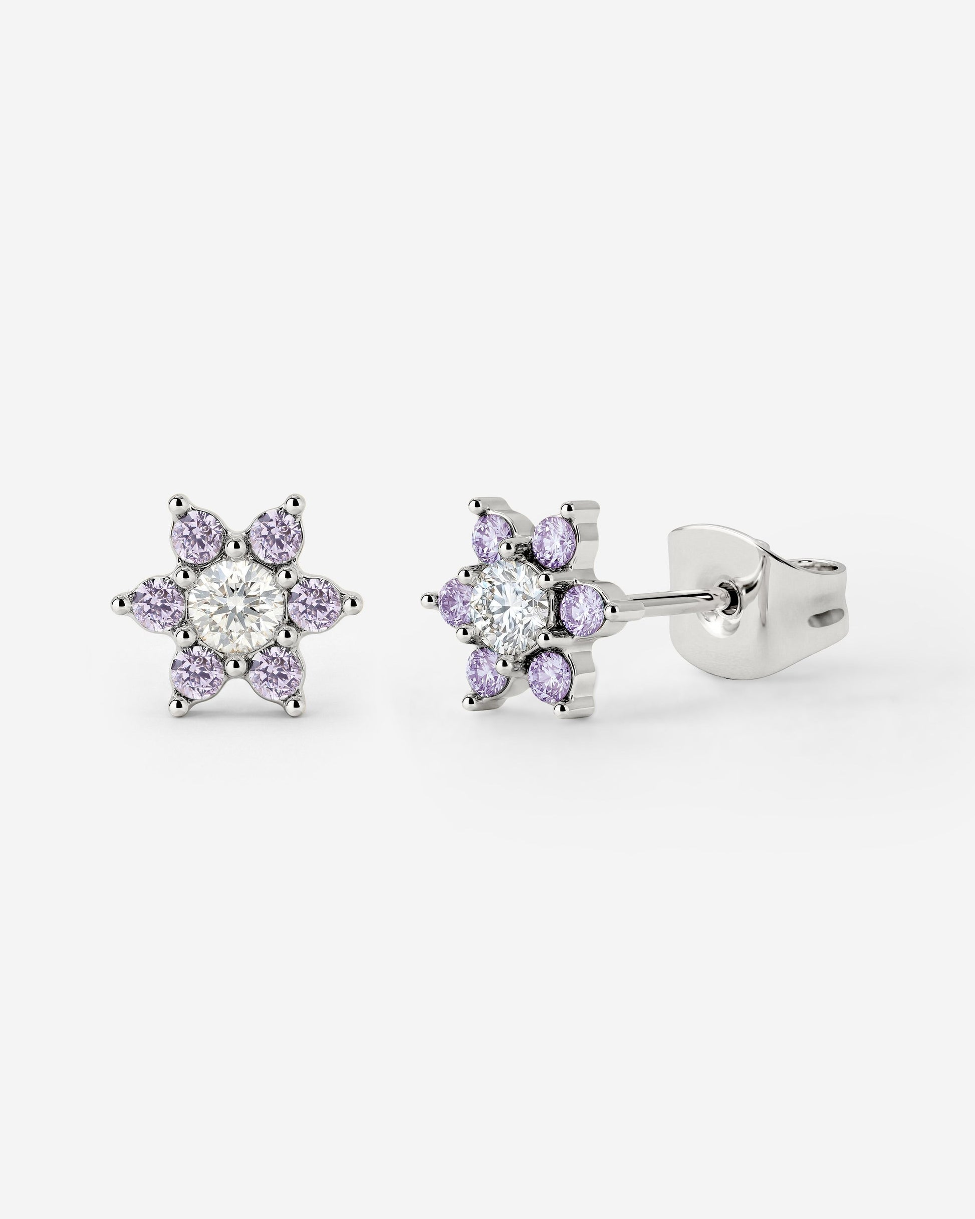 Sparkling Purple Petal Studs Silver