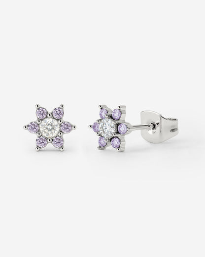 Sparkling Purple Petal Studs Silver