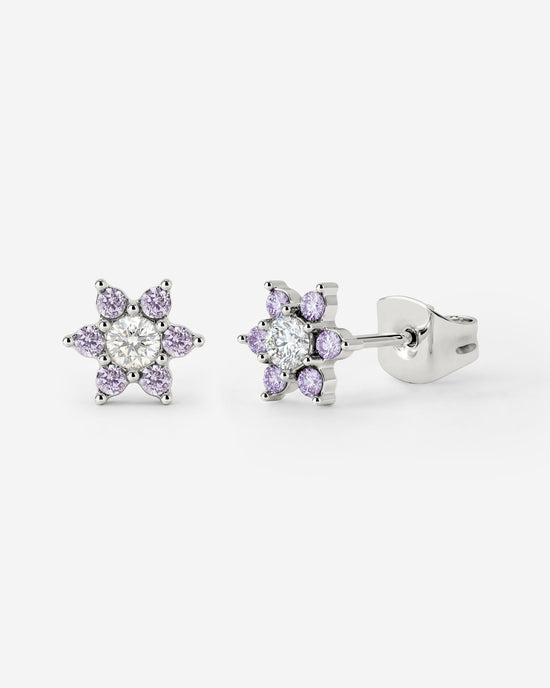 Sparkling Purple Petal Studs Silver