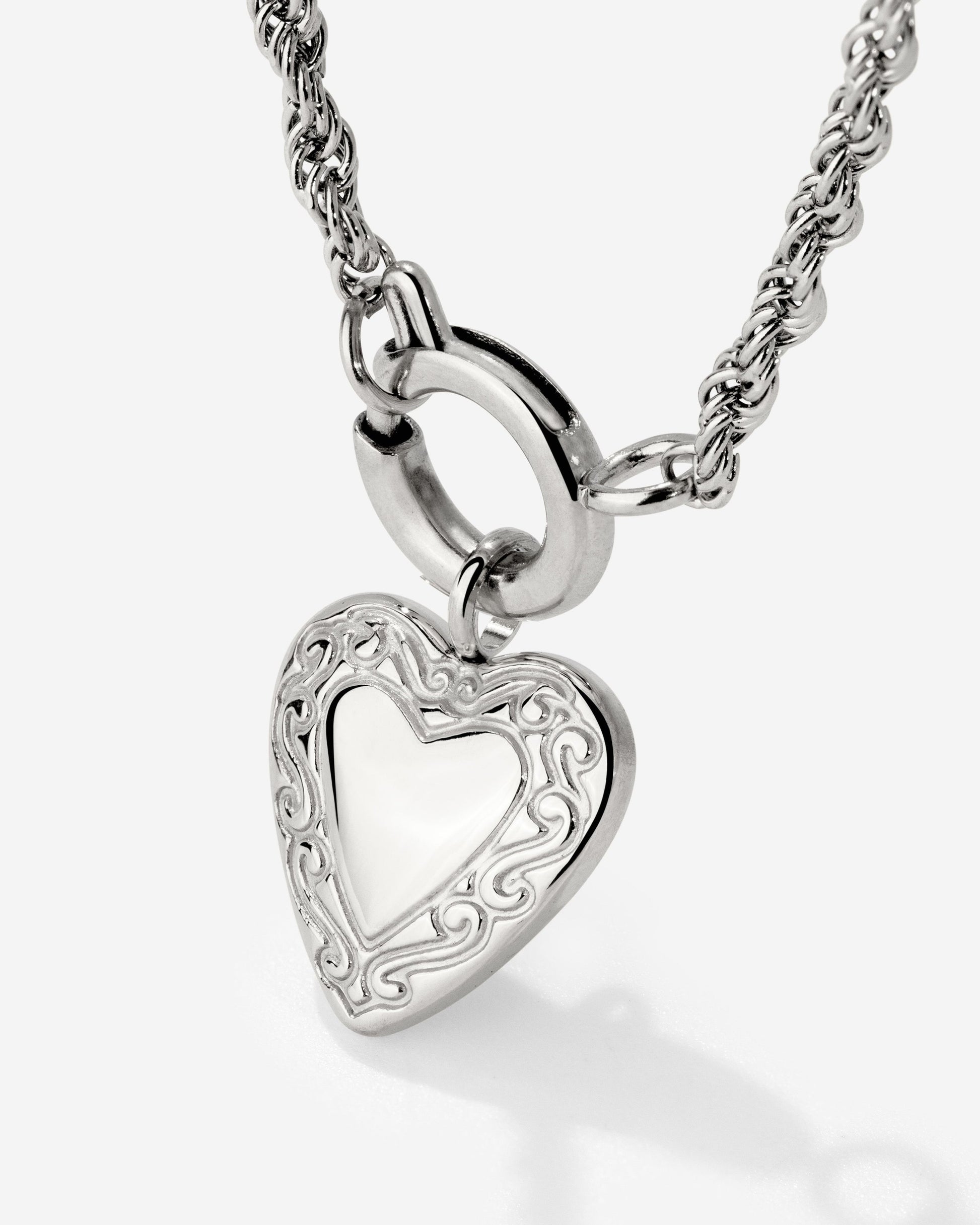 Vintage Heart Rope Chain Necklace Set Silver