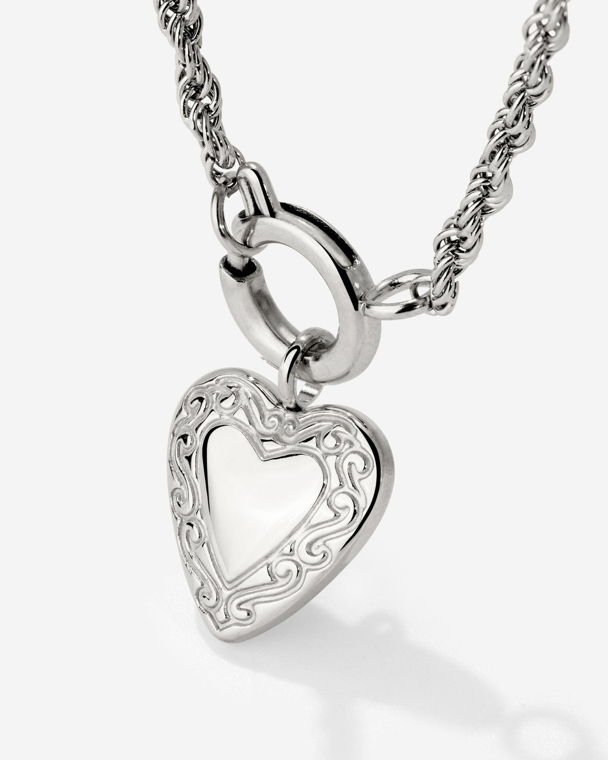 Vintage Heart Rope Chain Necklace Set Silver