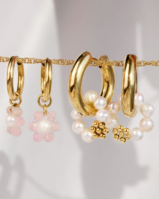 Chunky Flora Pearl Hoop Set Medium Gold