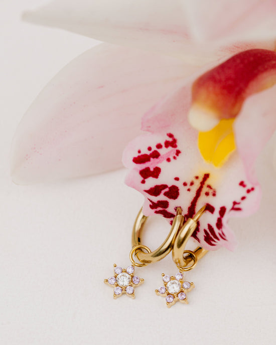 Purple Petal Hoop Set Small Gold