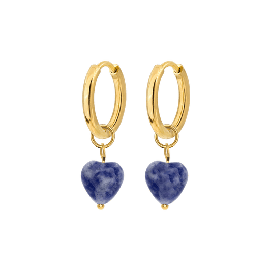 Sodalite Heart Hoops Small Gold