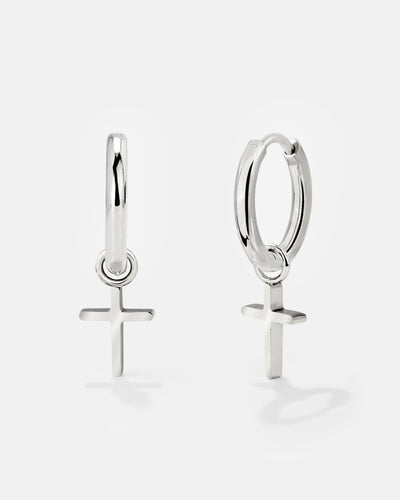 Saints Cross Hoop Set Small Silver