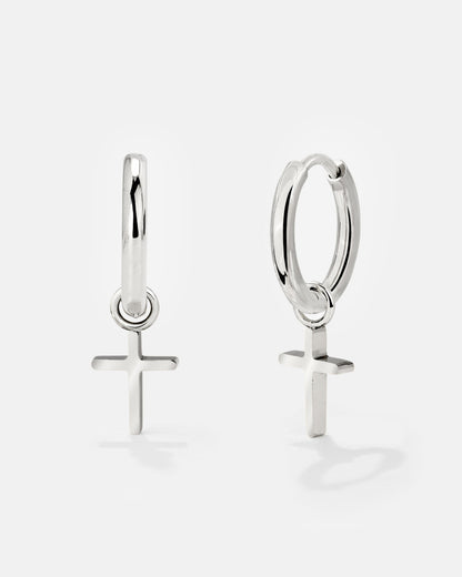 Saints Cross Hoop Set Small Silver