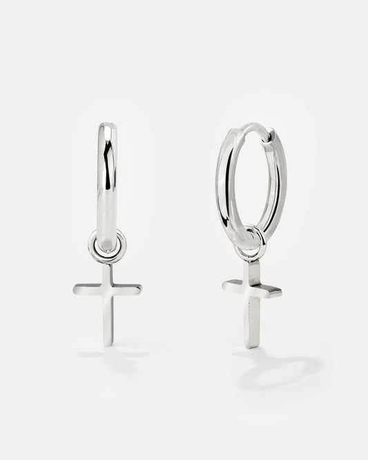 Saints Cross Hoop Set Small Silver