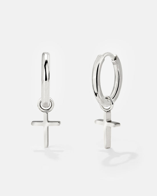 Saints Cross Hoop Set Small Silver