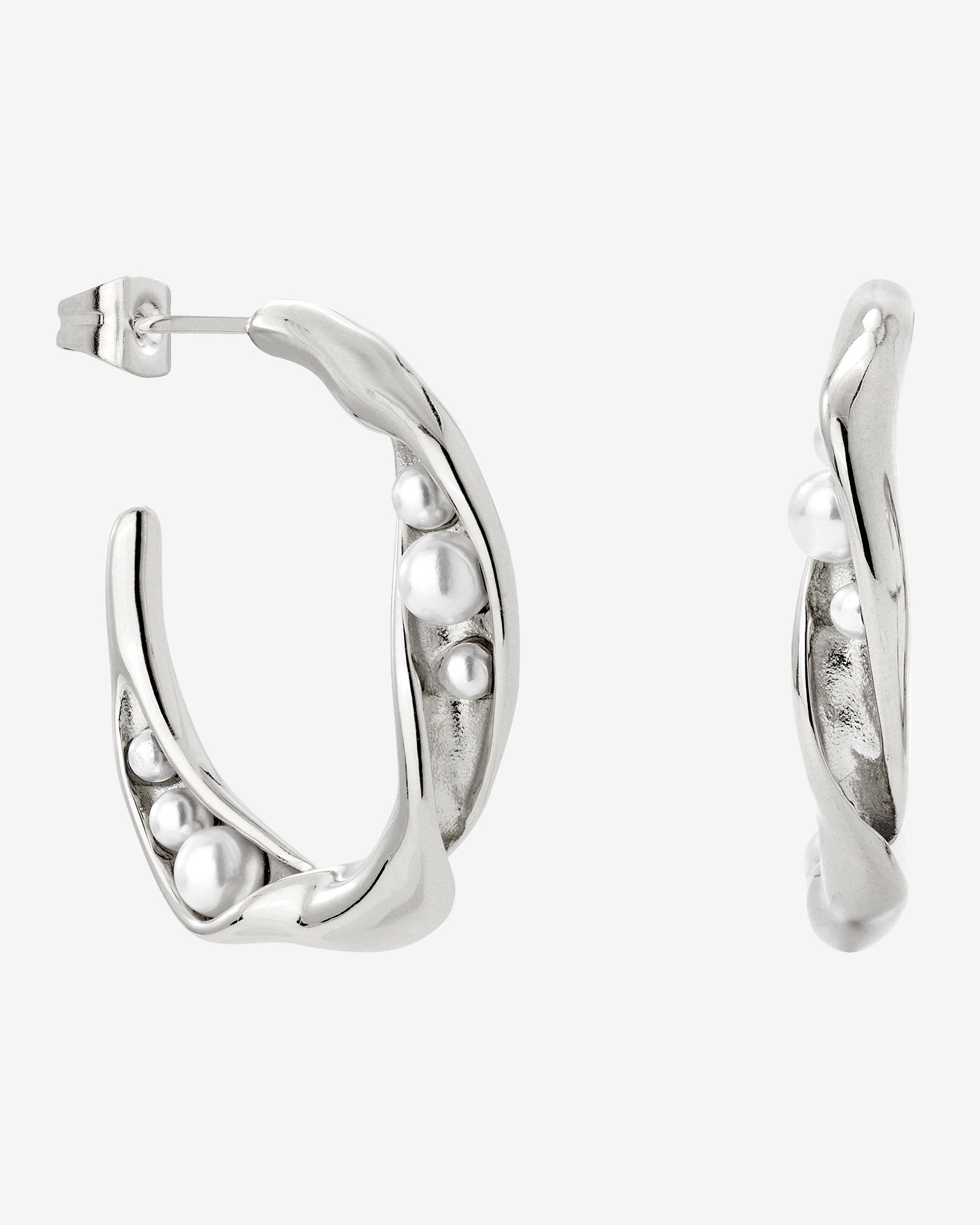 Branch Pearl Hoop Studs Silver