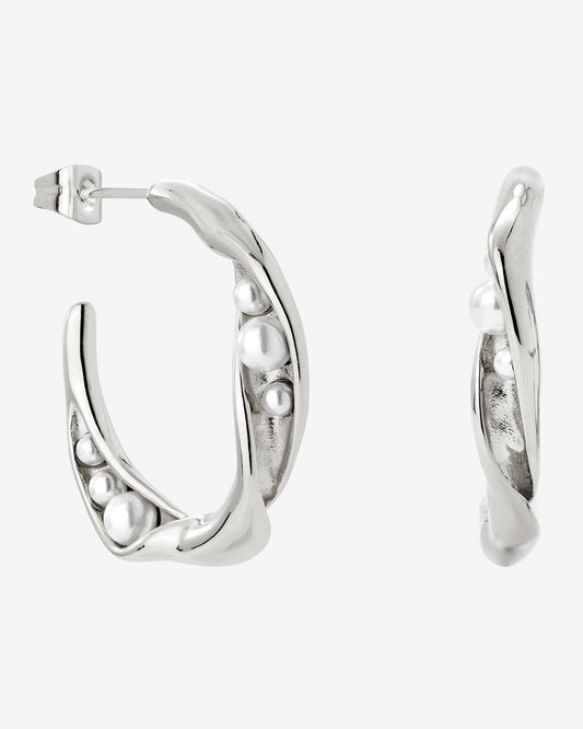 Branch Pearl Hoop Studs Silver