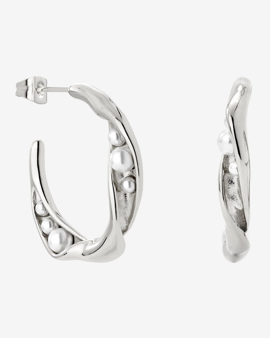 Branch Pearl Hoop Studs Silver