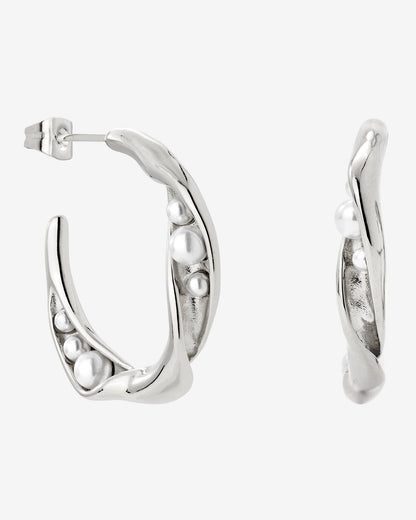 Branch Pearl Hoop Studs Silver