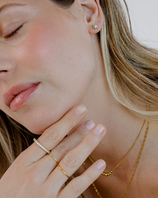 Sparkling Blue Petal Studs Gold