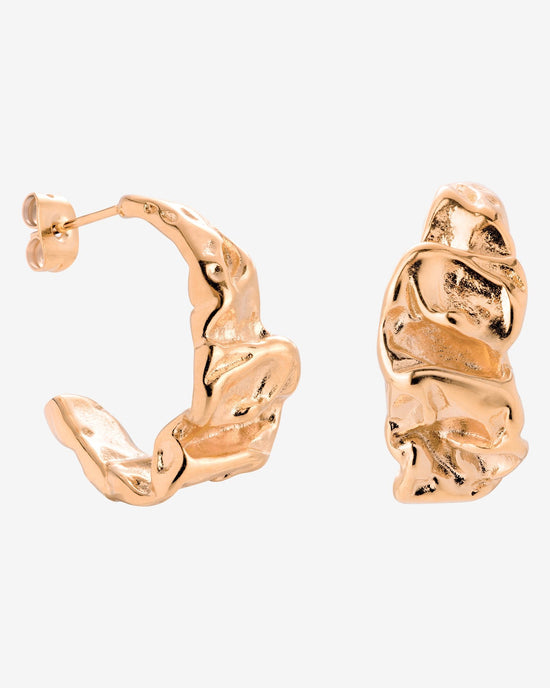 Crinkled Hoop Studs Rose Gold