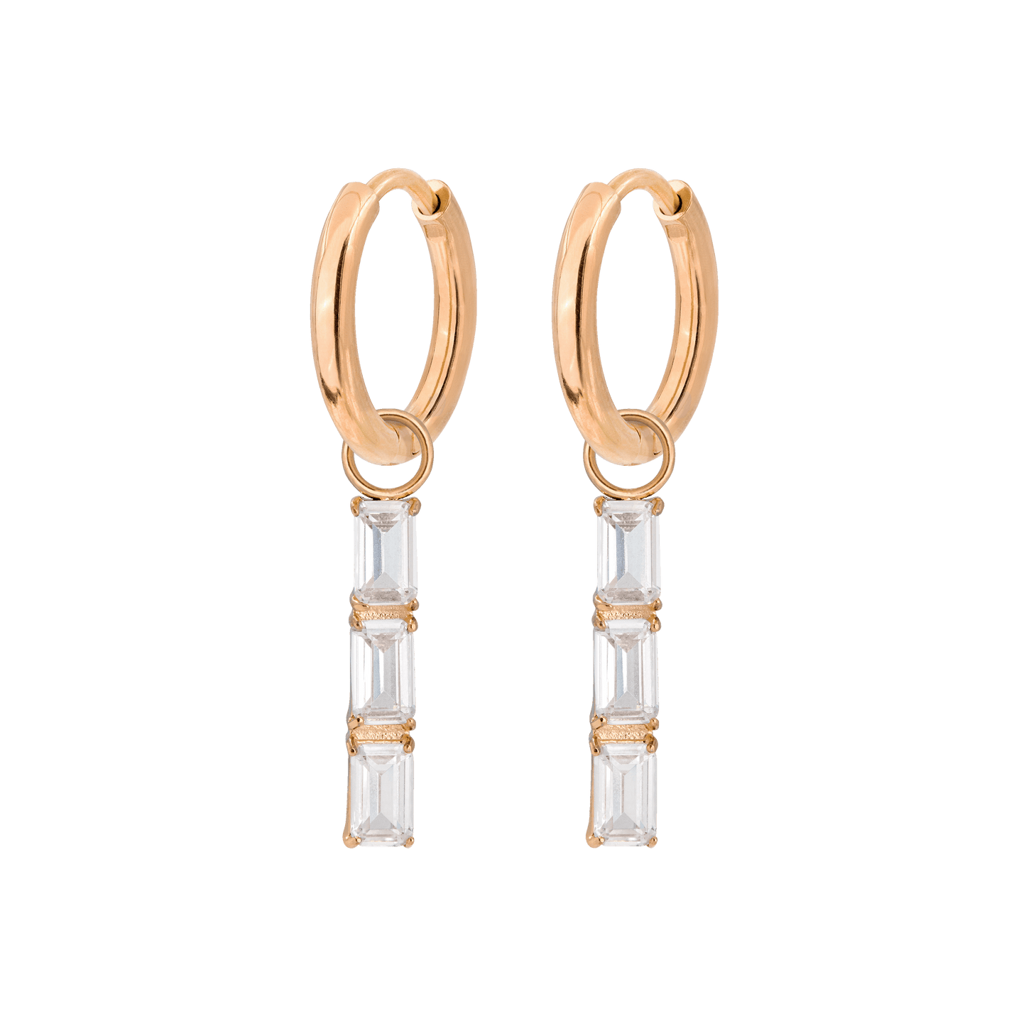 Baguette Bundle Hoop Set Small Rose Gold