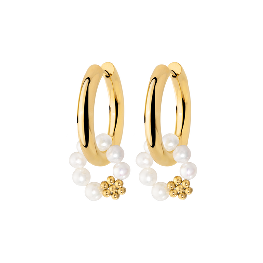 Chunky Flora Pearl Hoop Set Medium Gold