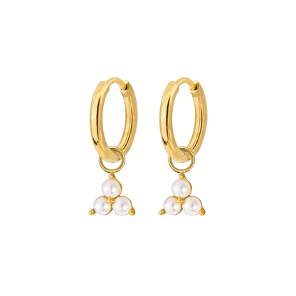 Pearl Leaf Hoop Set Small Gold