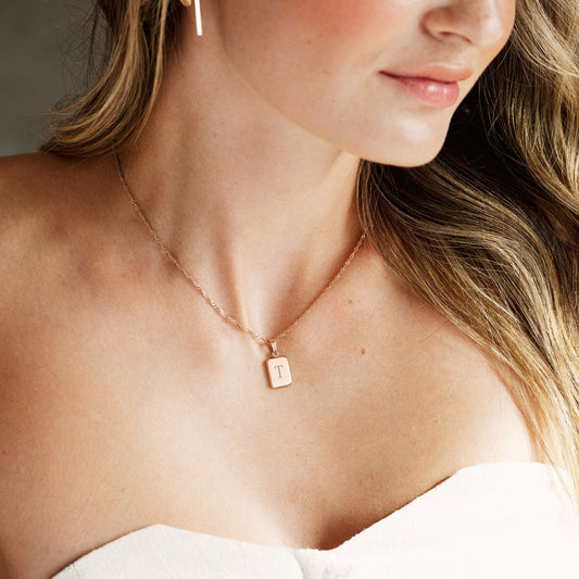 Letter Necklace T Rose Gold