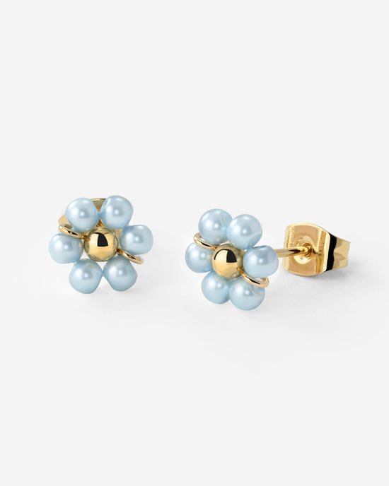 Forever Blue Daisy Studs Gold