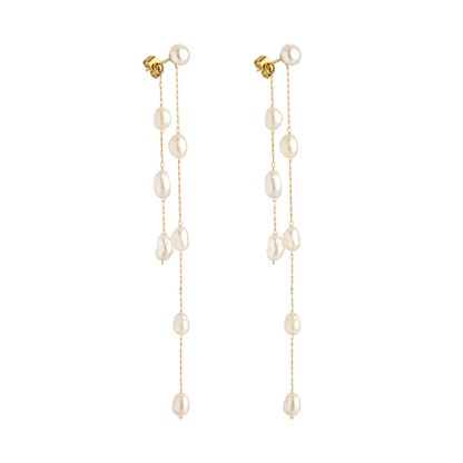 Jules Unique Pearl Fall Studs Gold