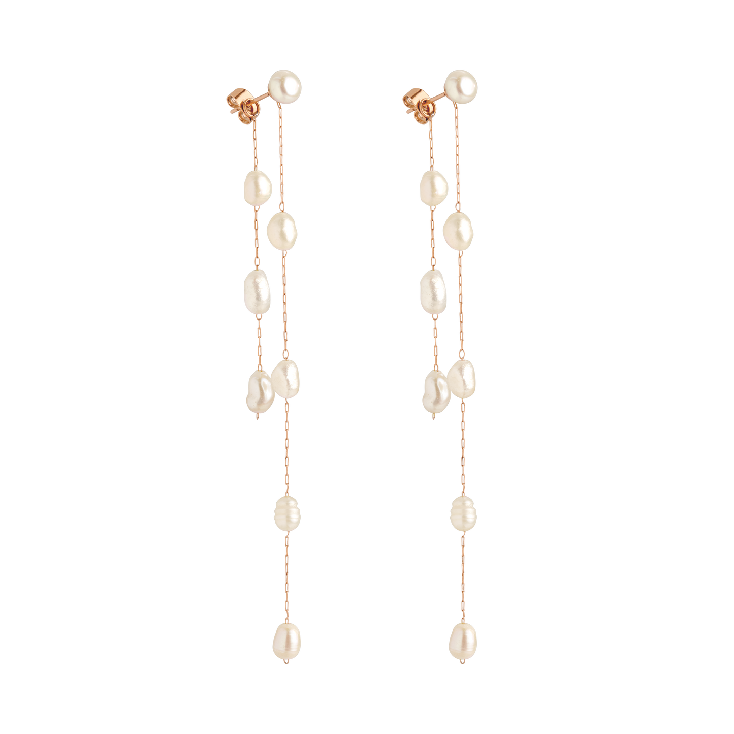Jules Unique Pearl Fall Studs Rose Gold