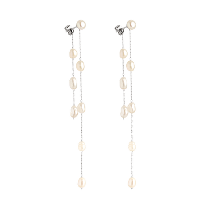 Jules Unique Pearl Fall Studs Silver