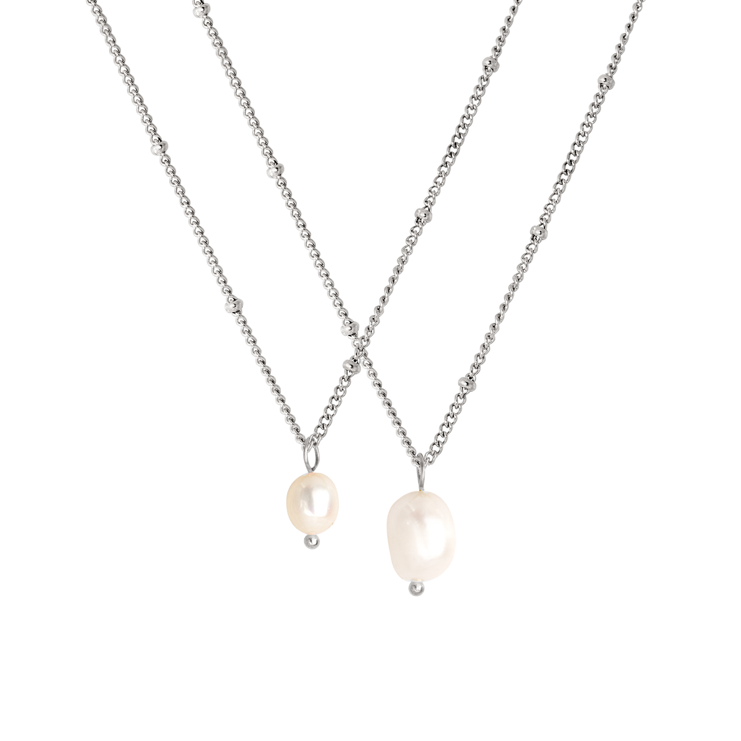 Pearl Necklace Duo Bundle Silver