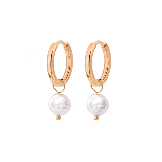Disc Pearl Hoop Set Small Rose Gold