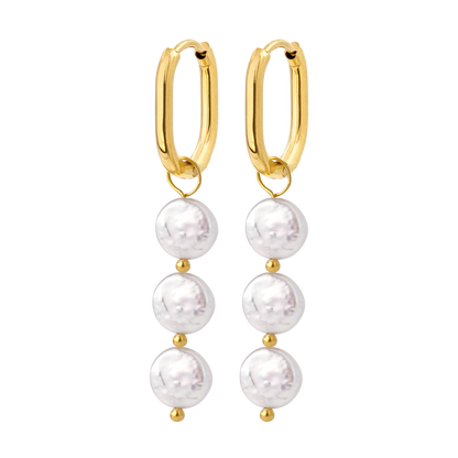 Triple Disc Pearl Oval Hoop Set Baby Gold