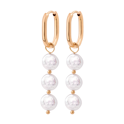 Triple Disc Pearl Oval Hoop Set Baby Rose Gold