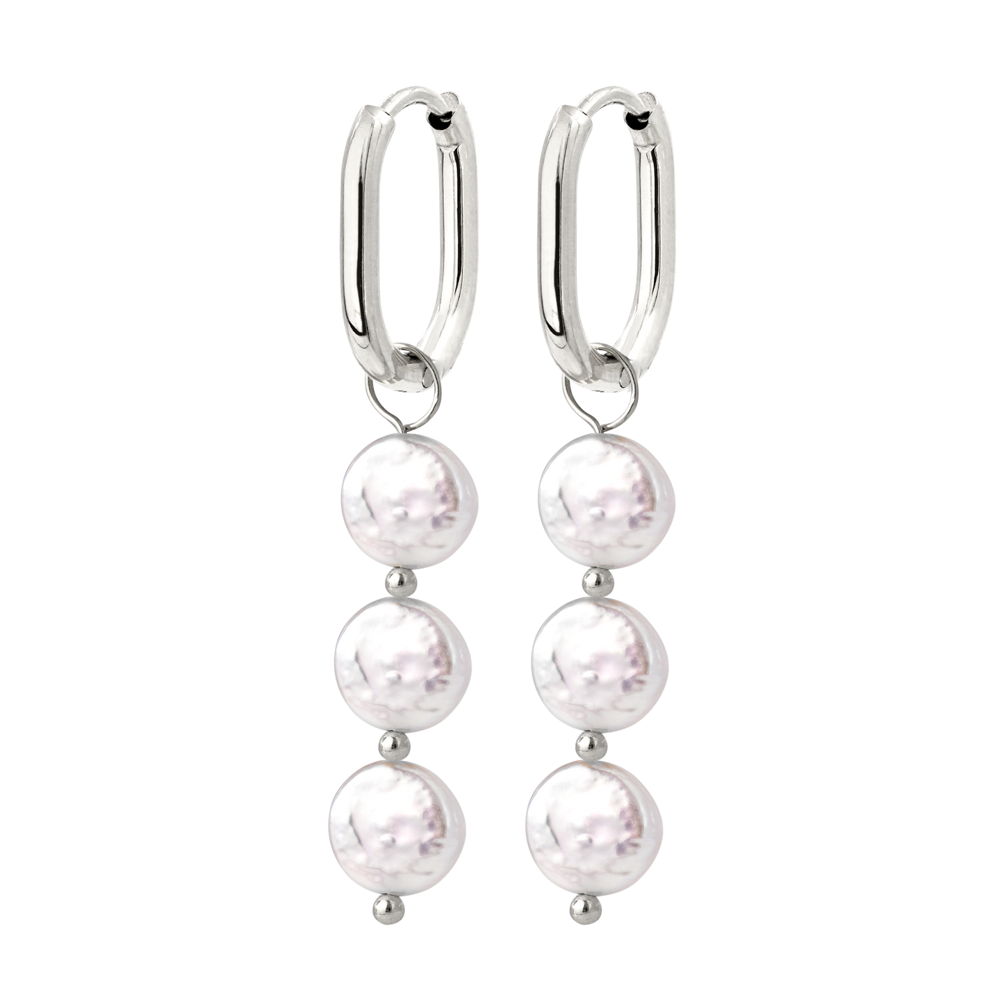 Triple Disc Pearl Oval Hoop Set Baby Silver