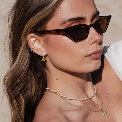 Pearl & Fan Studs Rose Gold