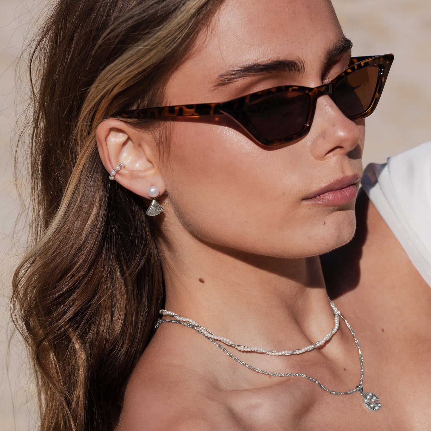 Pearl & Fan Studs Silver