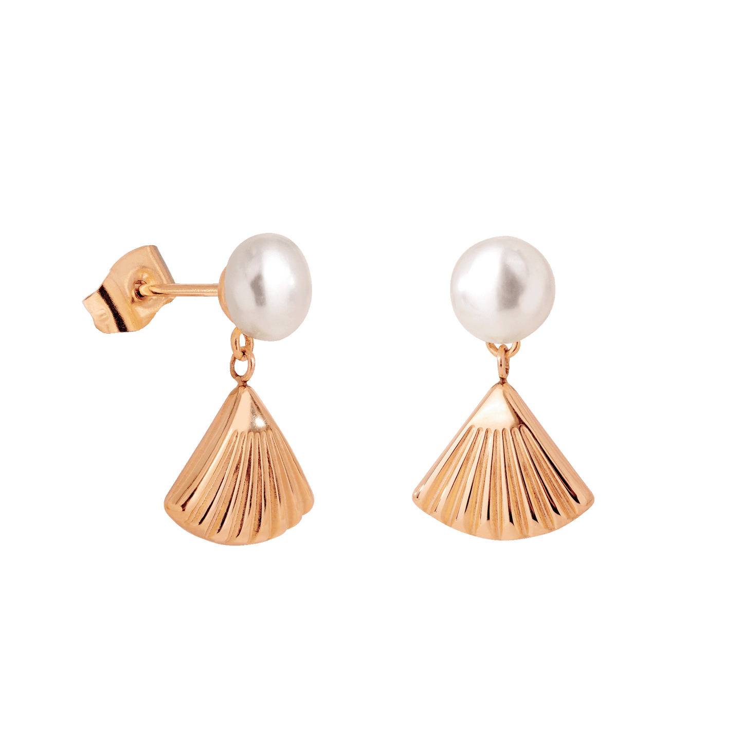 Pearl & Fan Studs Rose Gold