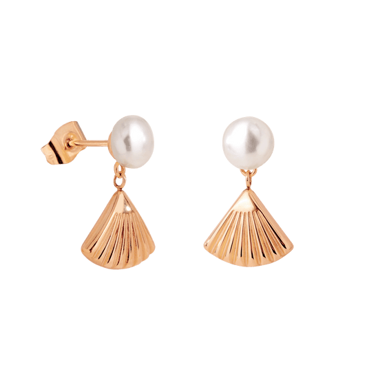 Pearl & Fan Studs Rose Gold