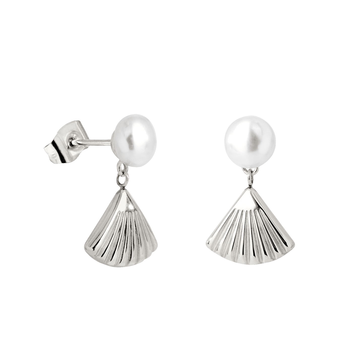 Pearl & Fan Studs Silver