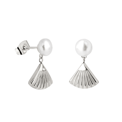 Pearl & Fan Studs Silver
