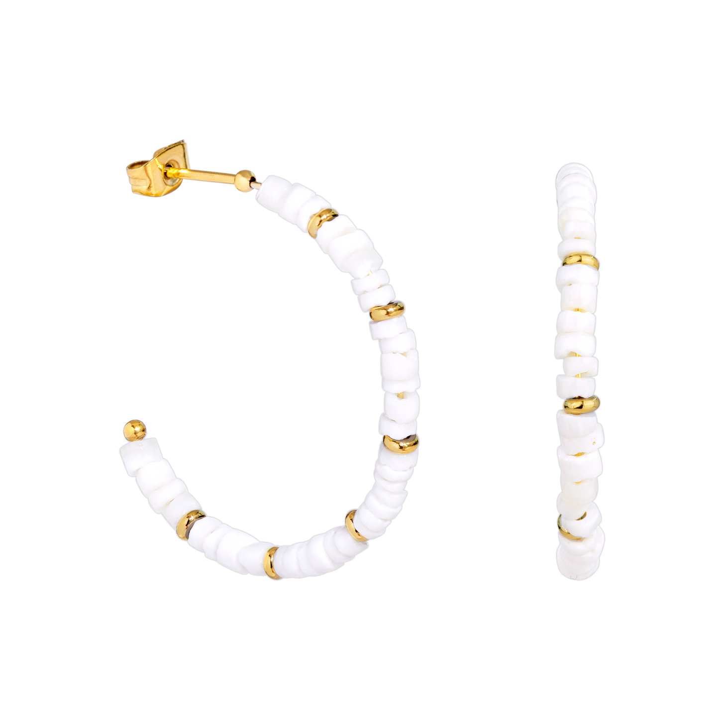 Puka Shell Hoop Studs Gold